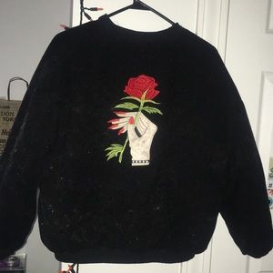 Hand Rose Embroidered Bomber Jacket